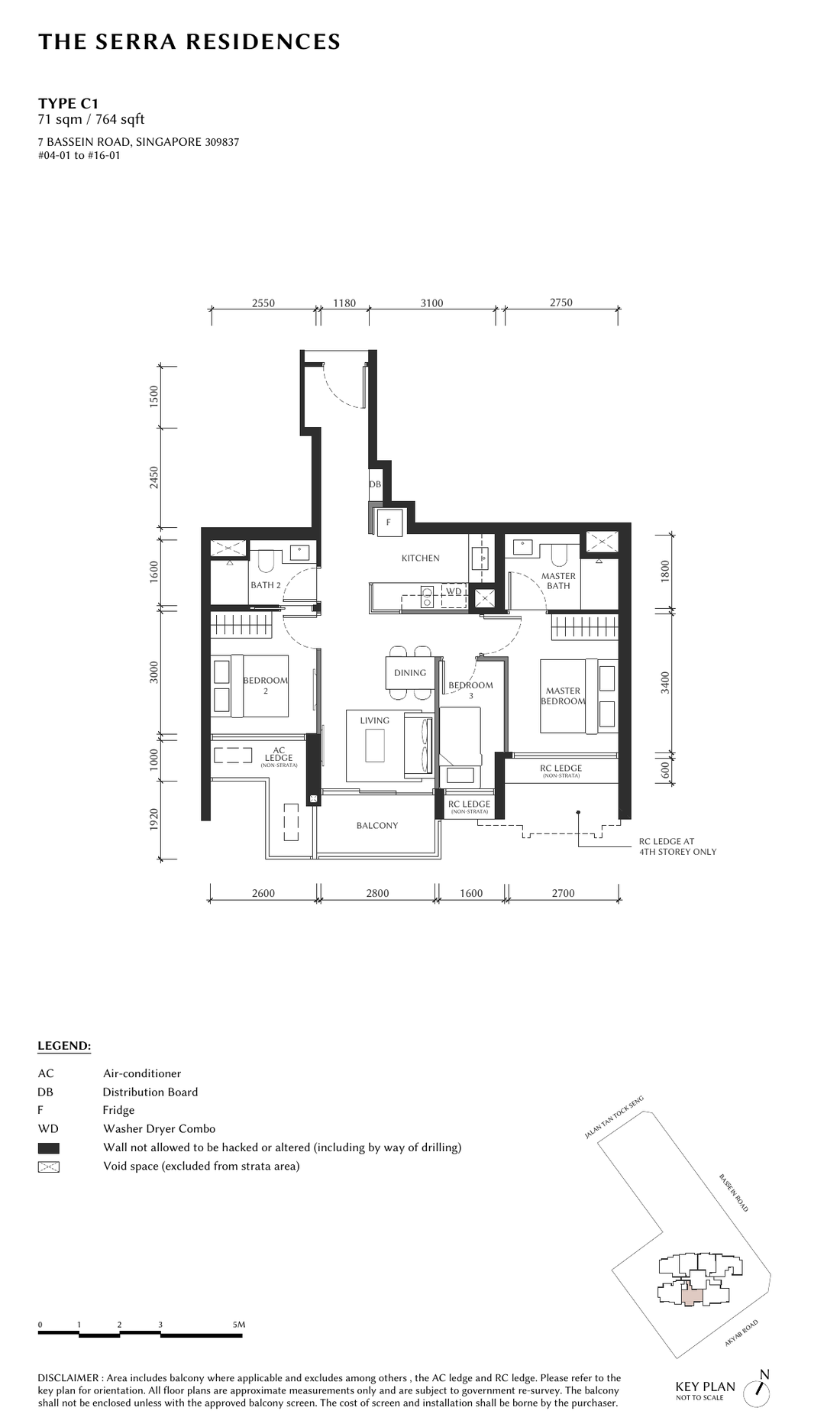 Type C1 floor plan, 764 sqft
