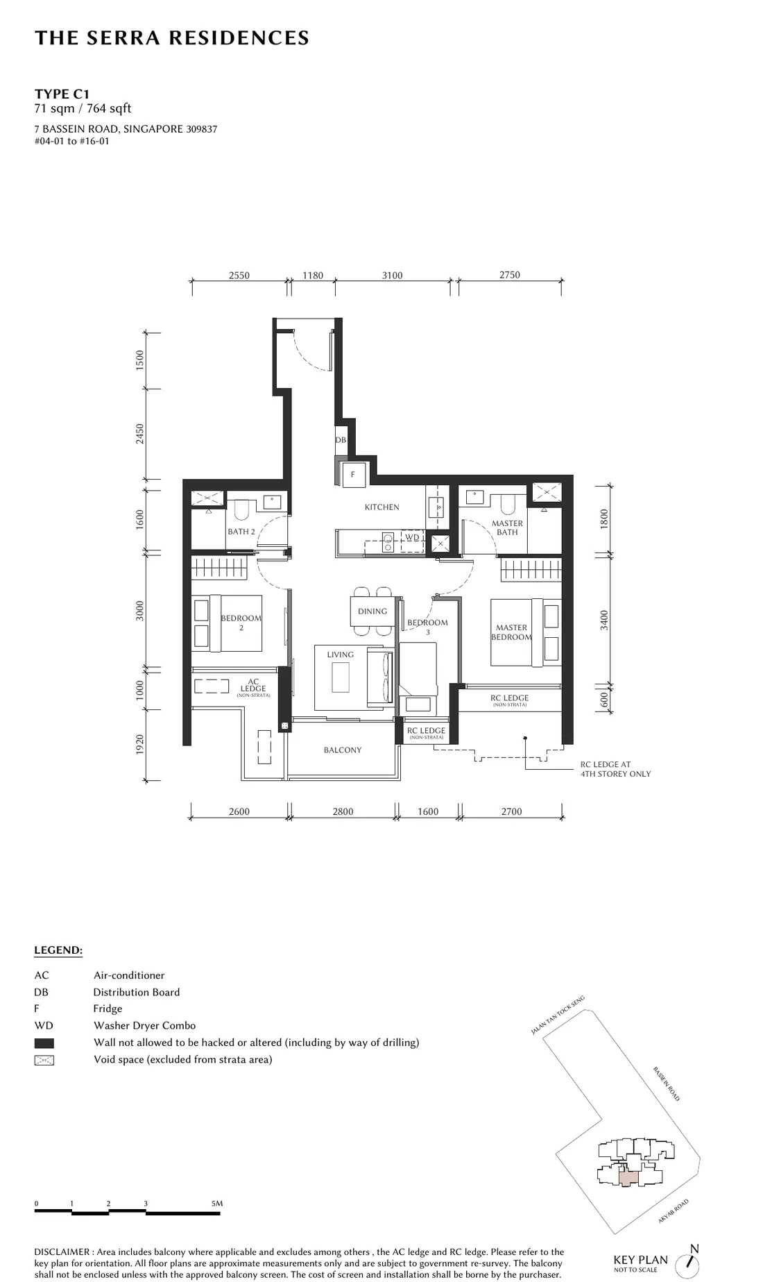 Type C1 floor plan, 764 sqft