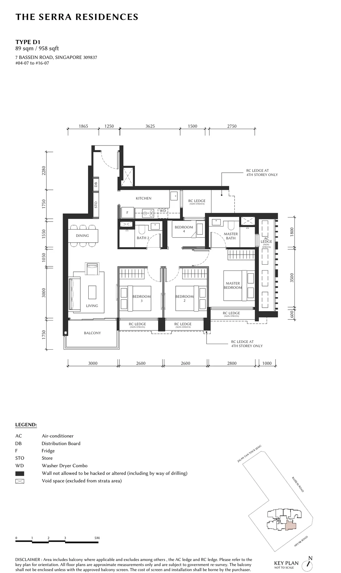 Type D1 floor plan, 958 sqft