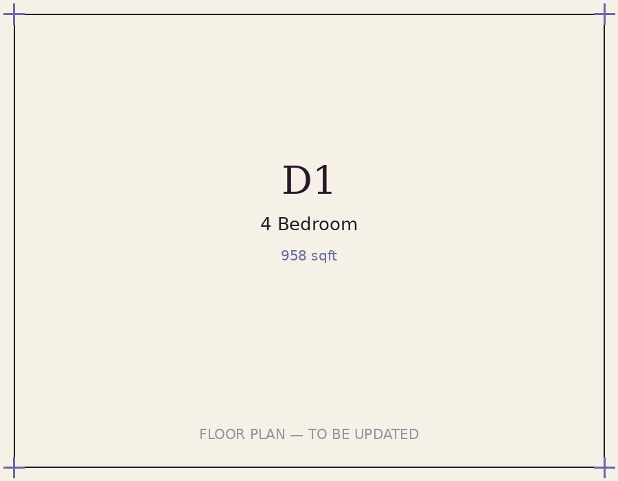 Type D1 floor plan, 958 sqft