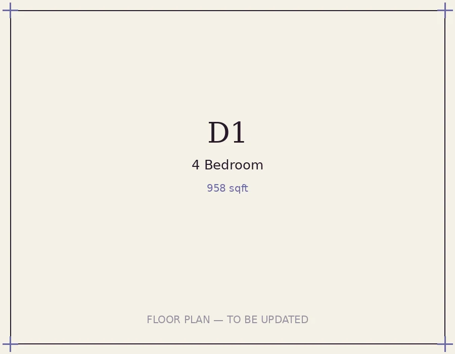 Type D1 floor plan, 958 sqft