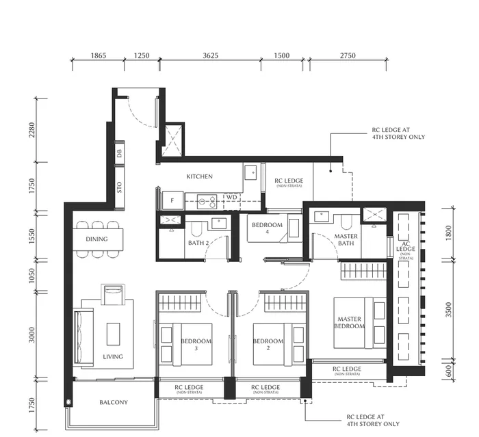 Type D1 4-Bedroom floor plan preview