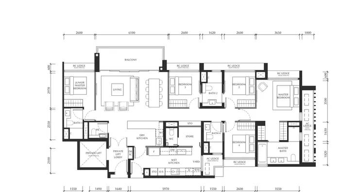 Type E 5-Bedroom floor plan preview